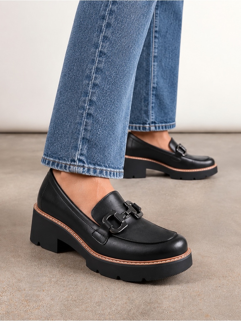 Naturalize Corrine Chunky Black Loafer with buckle detail